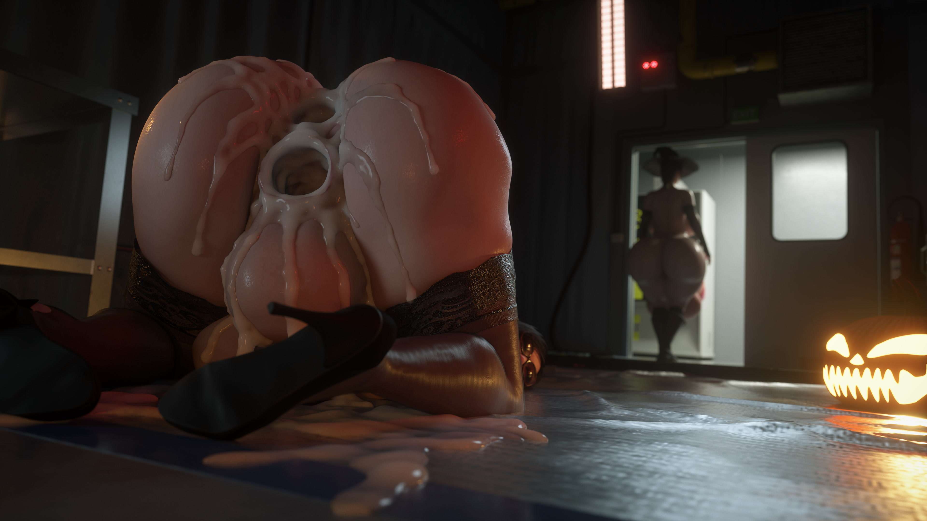 1futa, 1girls, 3d, 4k, absurdres, ada wong, after sex, anus, areolae, ass, backpussy, backsack, balls, ballsack, belly, belly inflation, belly visible through legs, blender, breasts, claire redfield, cum, cum belly, cum drip, cum in ass, cum in pussy, cum inflation, cum inside, cum leaking, cum on ass, cumflated belly, cumflation, doorway, erect nipples, excessive cum, face down ass up, female, flaccid, full-package futa, futa on female, futadom, futanari, gaping, gaping anus, gaping pussy, highres, huge ass, huge balls, huge breasts, huge cock, huge testicles, hyper, hyper balls, hyper penis, icedev, inflation, intersex, nipples, nude, penis, pussy, resident evil, resident evil 2, resident evil 3, testicles, thick thighs, wide hips