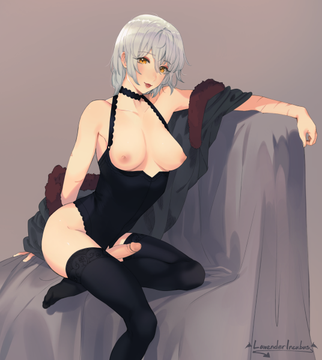 1futa breasts_out crotchless_panties erection futa_only futanari lavender_incubus lingerie magical_ondine solo_futa stockings white_hair