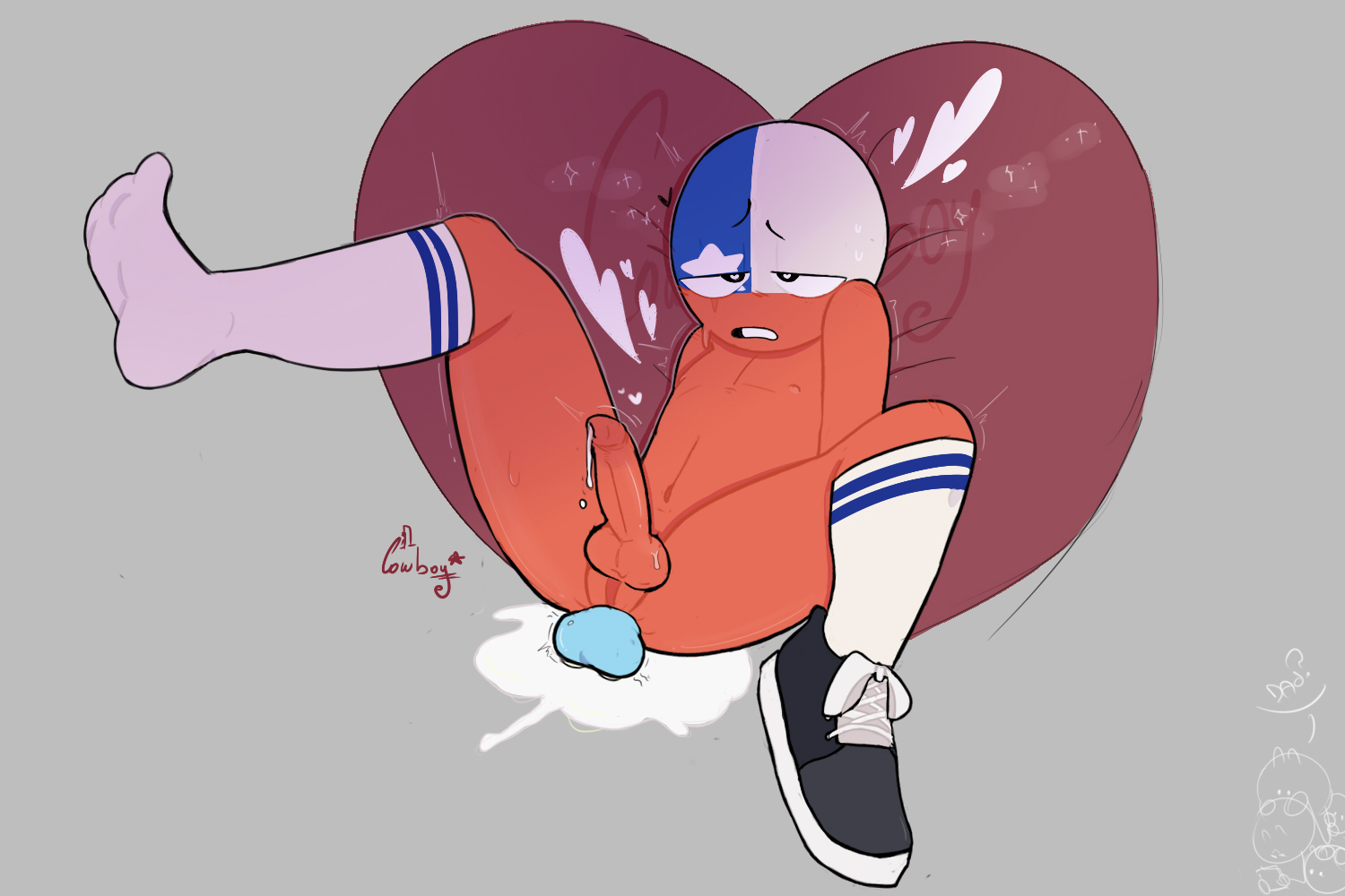 1boy, anal, anal penetration, anal sex, argentina (countryhumans), ass, chile (countryhumans), countryhumans, cum, cum in ass, cumming, foreskin, gay, heart, male, male only, penetration, penis, red skin, socks, solo, sweat, thick thighs, uncircumcised, uncut