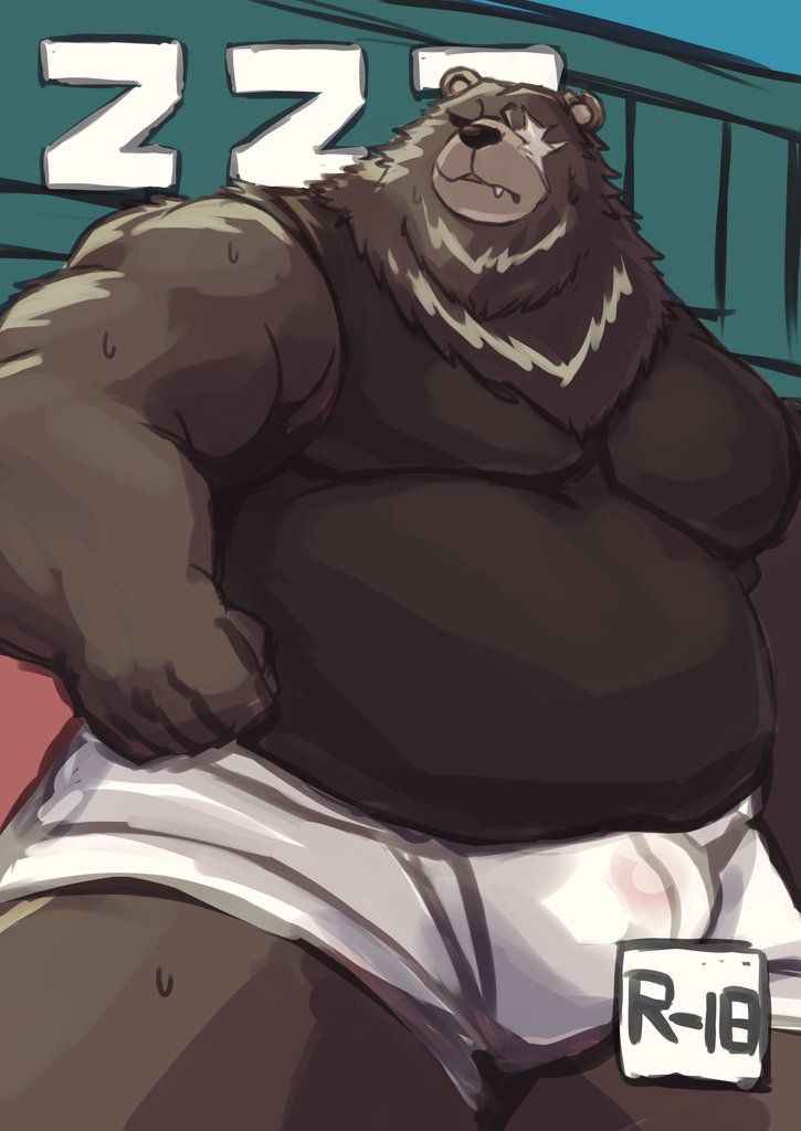 2024 anthro bear belly ben_(zenless_zone_zero) ben_bigger black_clothing black_shirt black_tank_top black_topwear bodily_fluids briefs brown_body bulge clothing cute_fangs eye_scar facial_scar frown furry gunso_p kemono male male_only mammal mihoyo moobs musclegut muscular overweight overweight_male pecs scar shirt solo sweat tank_top tighty_whities topwear underwear unfinished unfinished_background white_briefs white_clothing white_underwear zenless_zone_zero