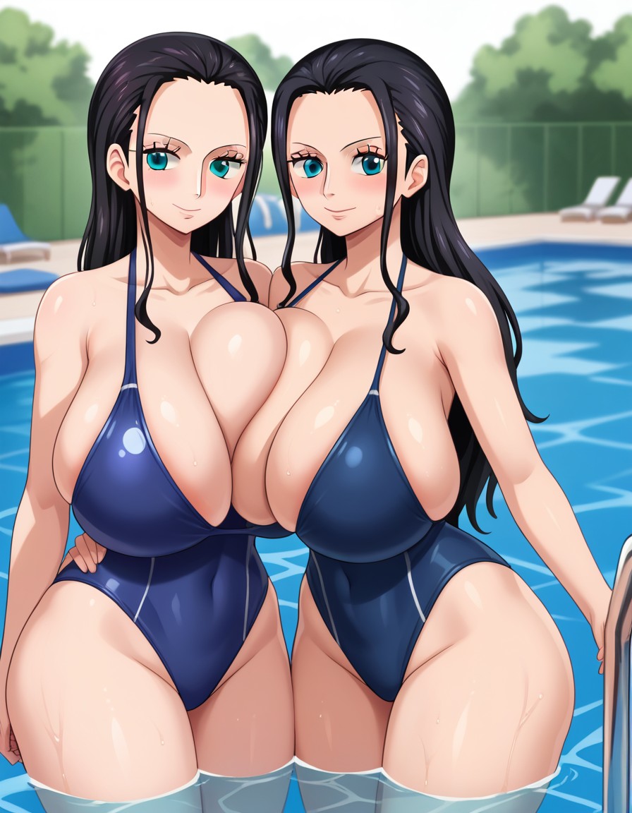 ai generated, akuma no mi, artist request, breasts, female, female only, hana hana no mi, huge breasts, large breasts, nico robin, one piece, pool, swimsuit