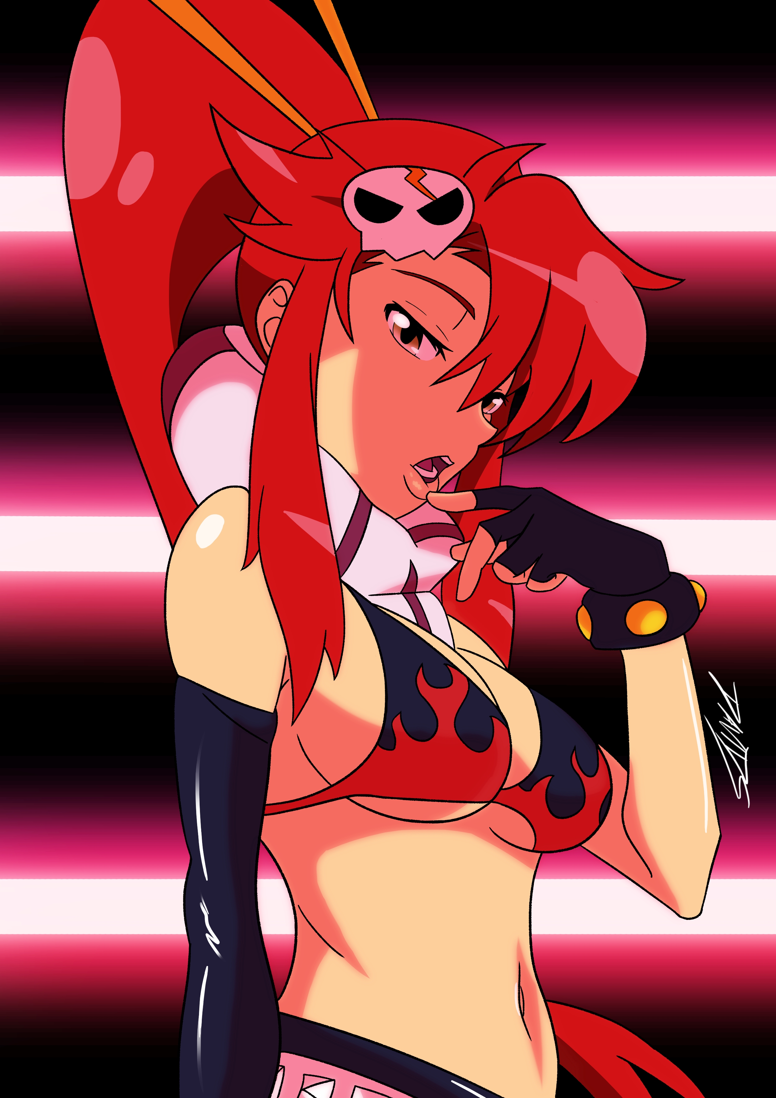1girls, accurate art style, big breasts, breasts, female, female only, light skin, light-skinned female, looking at viewer, red hair, tengen toppa gurren lagann, yoko littner