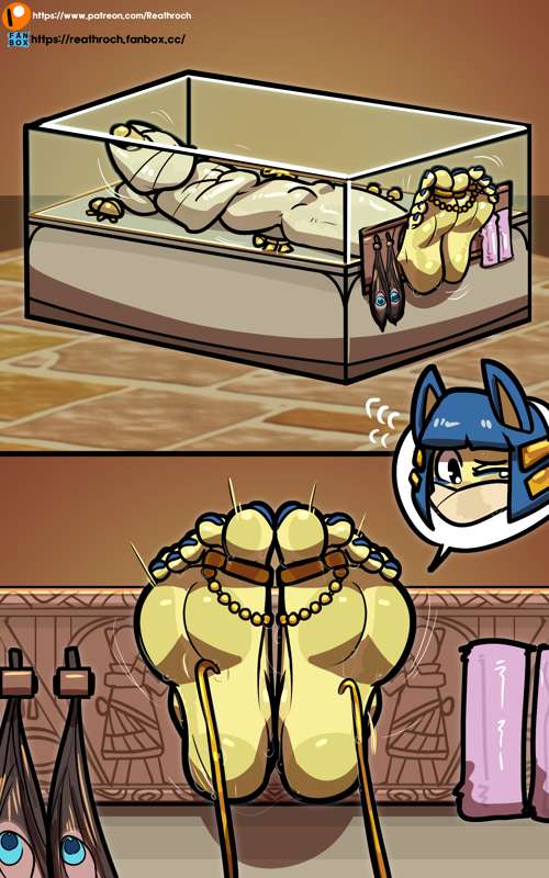 animal_crossing ankha ankha_(animal_crossing) bandages bondage catgirl coffin embarrassed feet foot_fetish foot_focus humiliation immobile mummification mummy museum reathroch soles tickle_torture tickling tickling_feet toe_tied toes wrapped