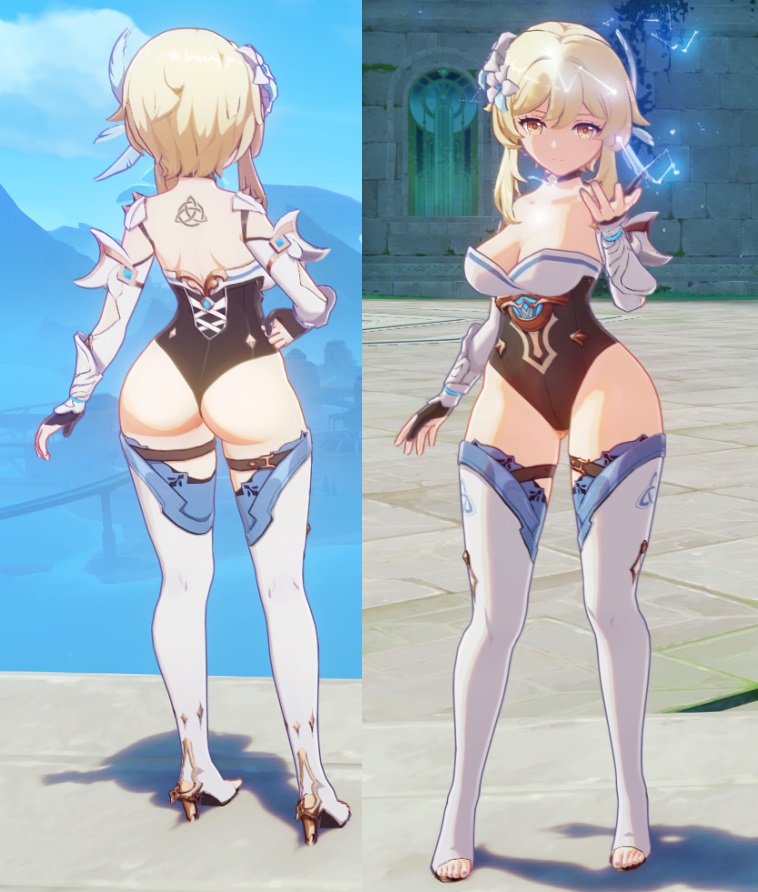 1girls, ass, ass focus, big ass, big breasts, blonde hair, breasts, clothed, digital media (artwork), female, female only, genshin impact, light skin, light-skinned female, lumine (genshin impact), mod, solo, solo female, tagme, thick thighs, thighs