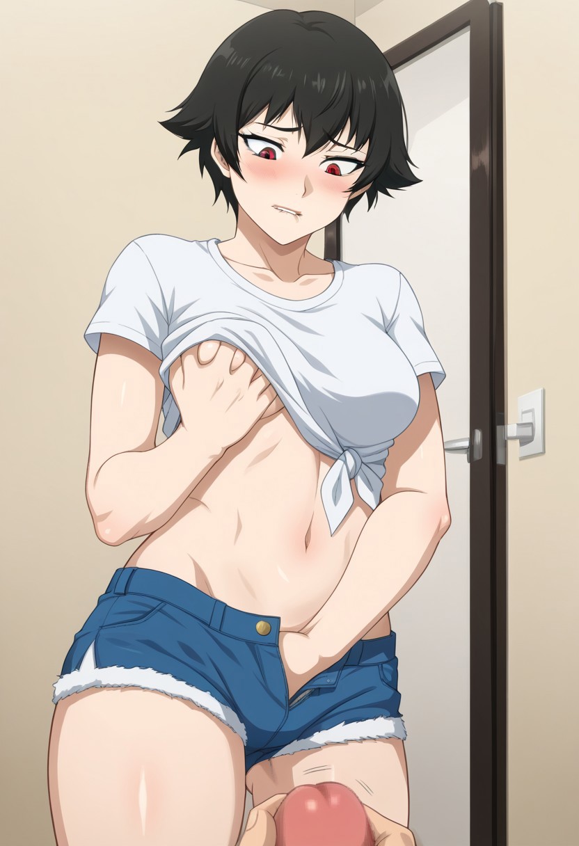1boy, 1boy1girl, 1girls, ai generated, black hair, devil may cry (netflix), devil may cry (series), duel masturbation, female, fingering, fingering self, heterochromia, lady (devil may cry:netflix), lady (devil may cry), male, masturbating to person, masturbating together, masturbating while watching, masturbation, short hair, standing masturbation
