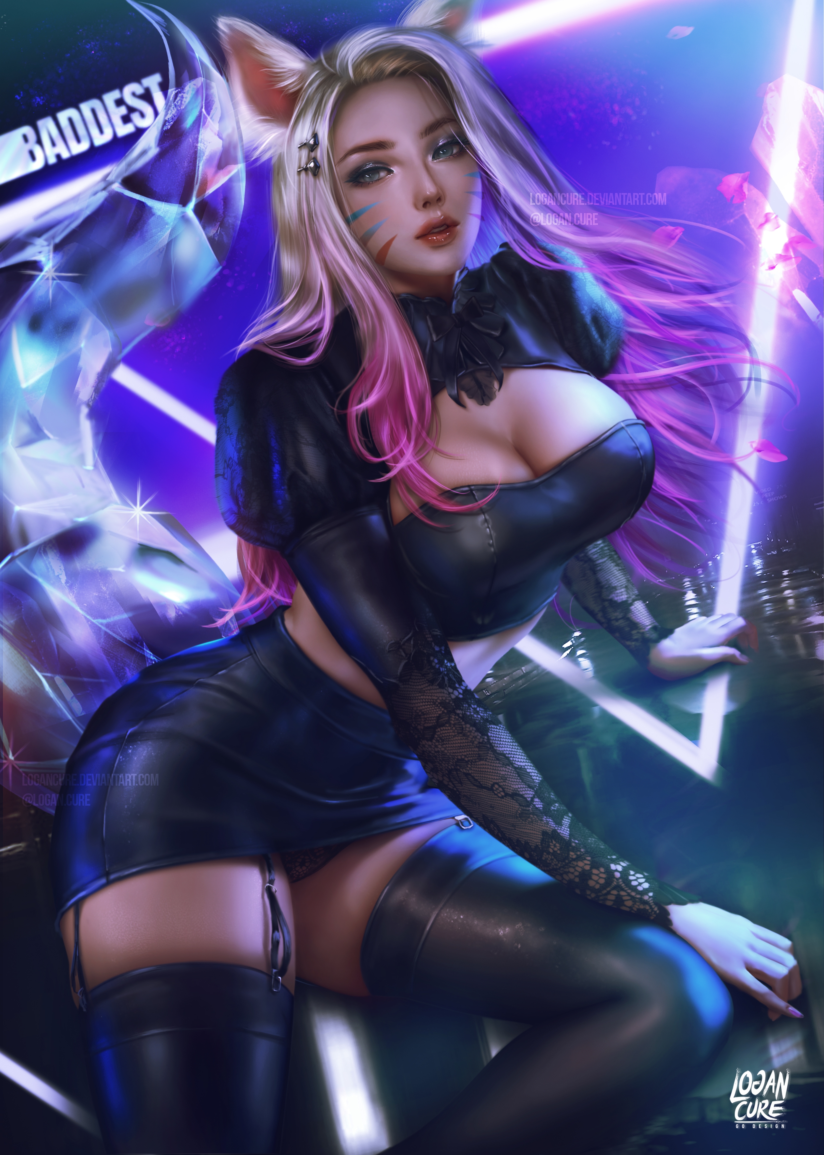1girls, absurdres, ahri, alternate costume, breasts, cleavage, female, female only, highres, k/da ahri, k/da series, league of legends, logan cure