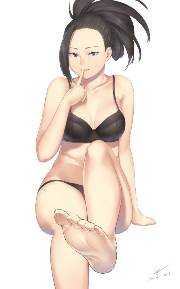 1girls, bikini, black hair, black-haired female, feet up, female, momo yaoyorozu, my hero academia