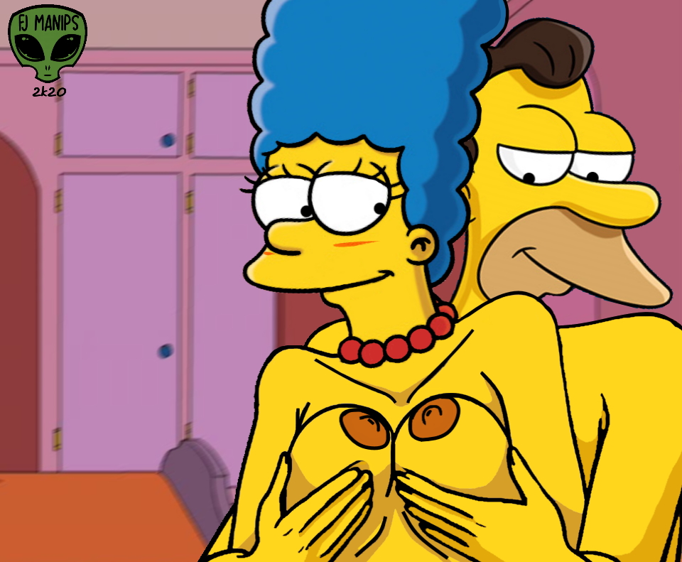 2020 fjm grope_from_behind groping horny lenny_leonard marge_simpson shy the_simpsons tits