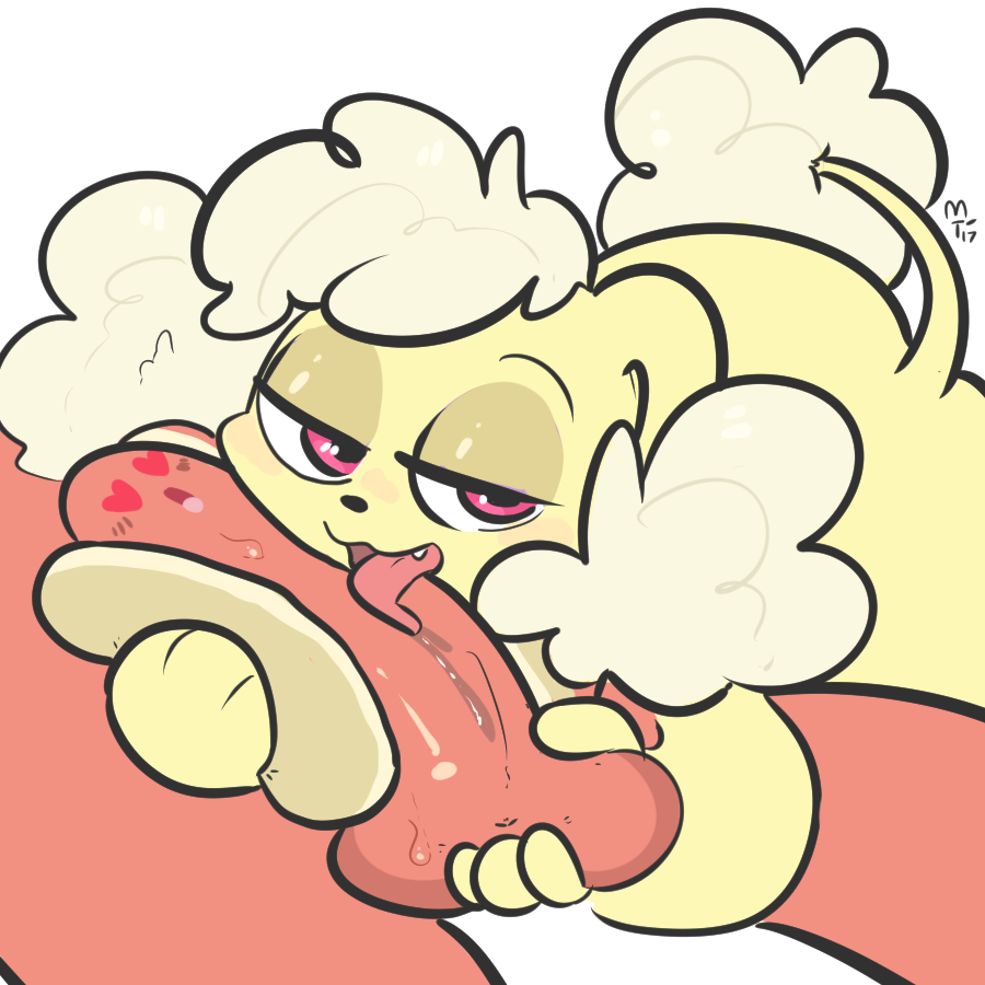 1girls 2017 ball_fondling balls blush canid canine donna_(minibutts) fellatio fur furry heart heart-shaped_pupils heart_eyes licking_penis minibutts oral paws penis penis_with_face pink_eyes pubic_hair red_fur signature tail testicles white_background yellow_fur