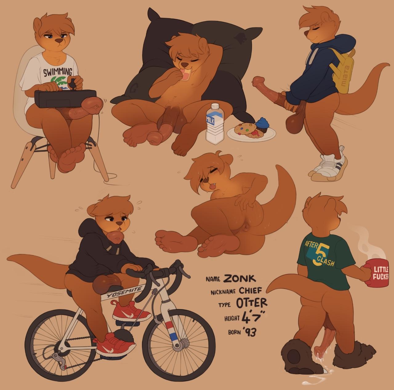 :3 anthro ass bag bicycle big_penis bottomless chief_(zonkpunch) clothing cute feet footwear furry furry_only male male_focus male_only masturbation no_humans original_character otter partially_clothed zonkpunch