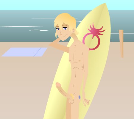 6teen balls beach_towel blonde_hair brockyaoi erect_penis hand_behind_head jude_lizowski male male_only naked puberty pubes pubic_hair solo surfboard tagme tattoo