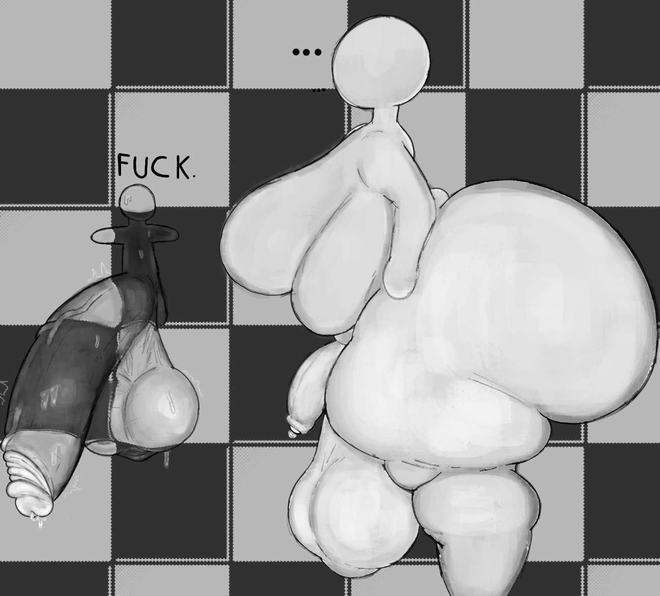 big ass, big balls, big penis, big testicles, camouflage, faceless, faceless futa, faceless male, futa is smaller, futanari, greyscale, huge ass, meccha chameleon, monochrome, penis, precum, precum bubble, retracted foreskin, sagging balls, sashimilotus, size difference, small but hung, sweaty penis, thick thighs, throbbing penis