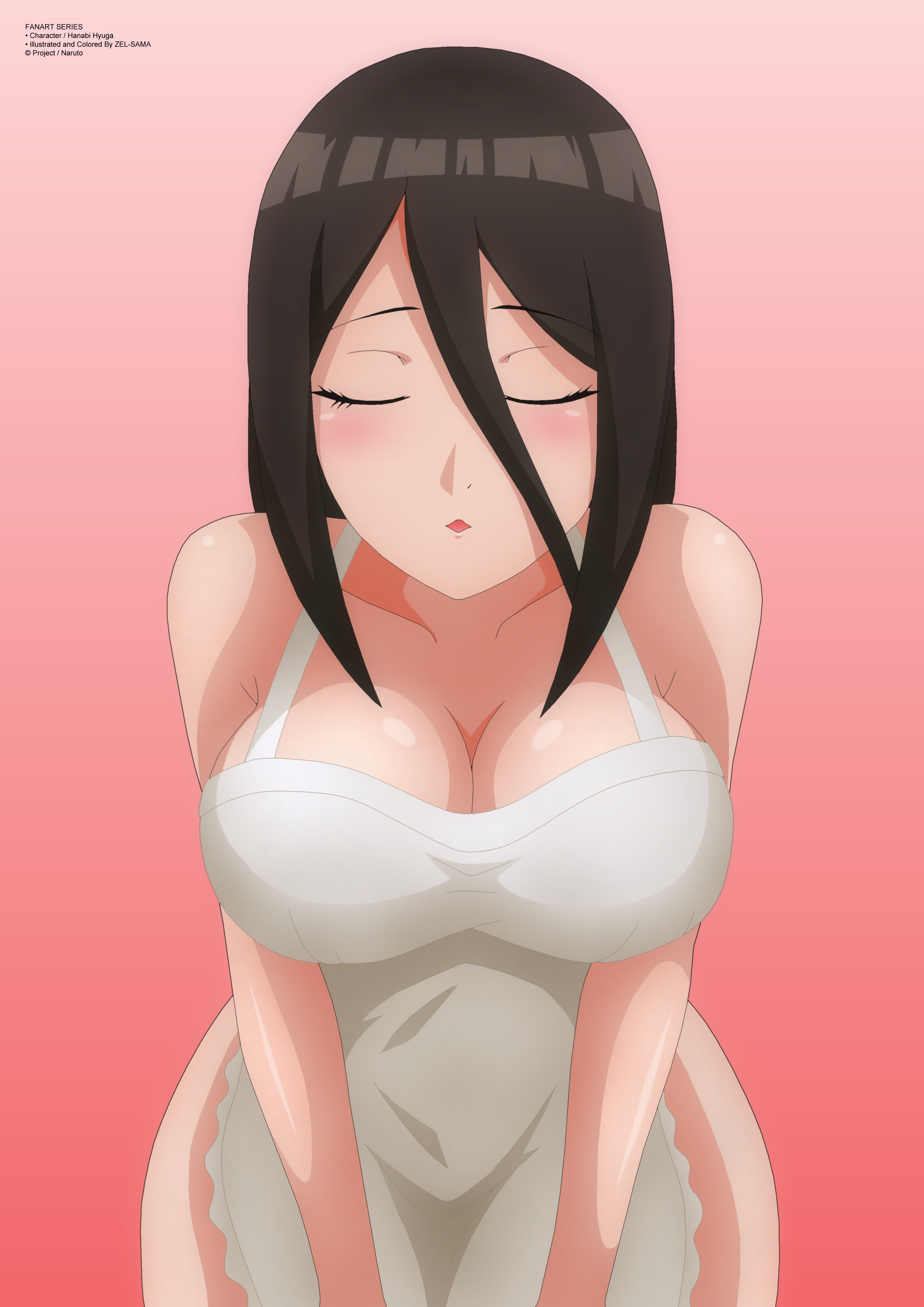 1girls, apron, ass, big ass, boruto: naruto next generations, brown hair, brown-haired female, closed eyes, dress, female, female only, hyuuga hanabi, incoming kiss, kissing, kunoichi, maid, naked apron, naruto, naruto (series), naruto shippuden, oppai, solo, undressing, waiting, zel-sama