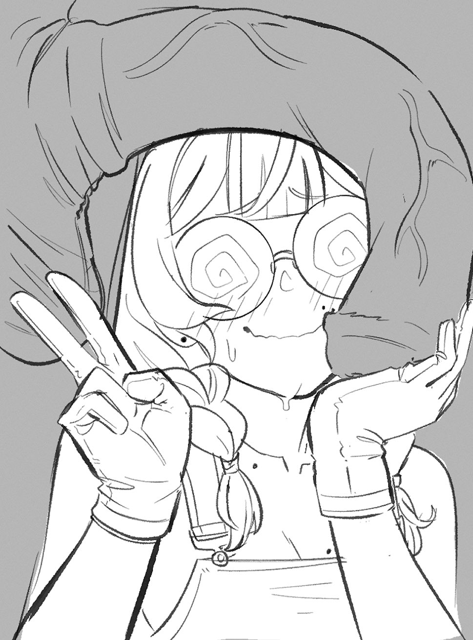1girls, 2d, animal genitalia, blush, cock worship, equine, female, female on feral, feral on female, feral on human, glasses, gloves, greyscale, happy, horse, horse penis, horsecock, human, human female, human on feral, interspecies, lewdismug, long hair, looking at viewer, mole, monochrome, original, overalls, peace sign, penis, realda (vibrantrida), sketch, smile, smiling at viewer, sweat, sweatdrop, twin braids, upper body, v sign, vibrantrida, zoophilia