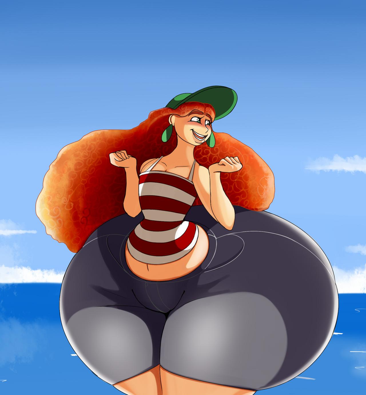 ass, bottom heavy, breasts, curly hair, curvy, curvy figure, disney, fat ass, female, gigantic ass, green eyes, high-on-fairydust, inner workings, kate (inner workings), red hair, redhead, shorts, thick ass, thick thighs, wide hips