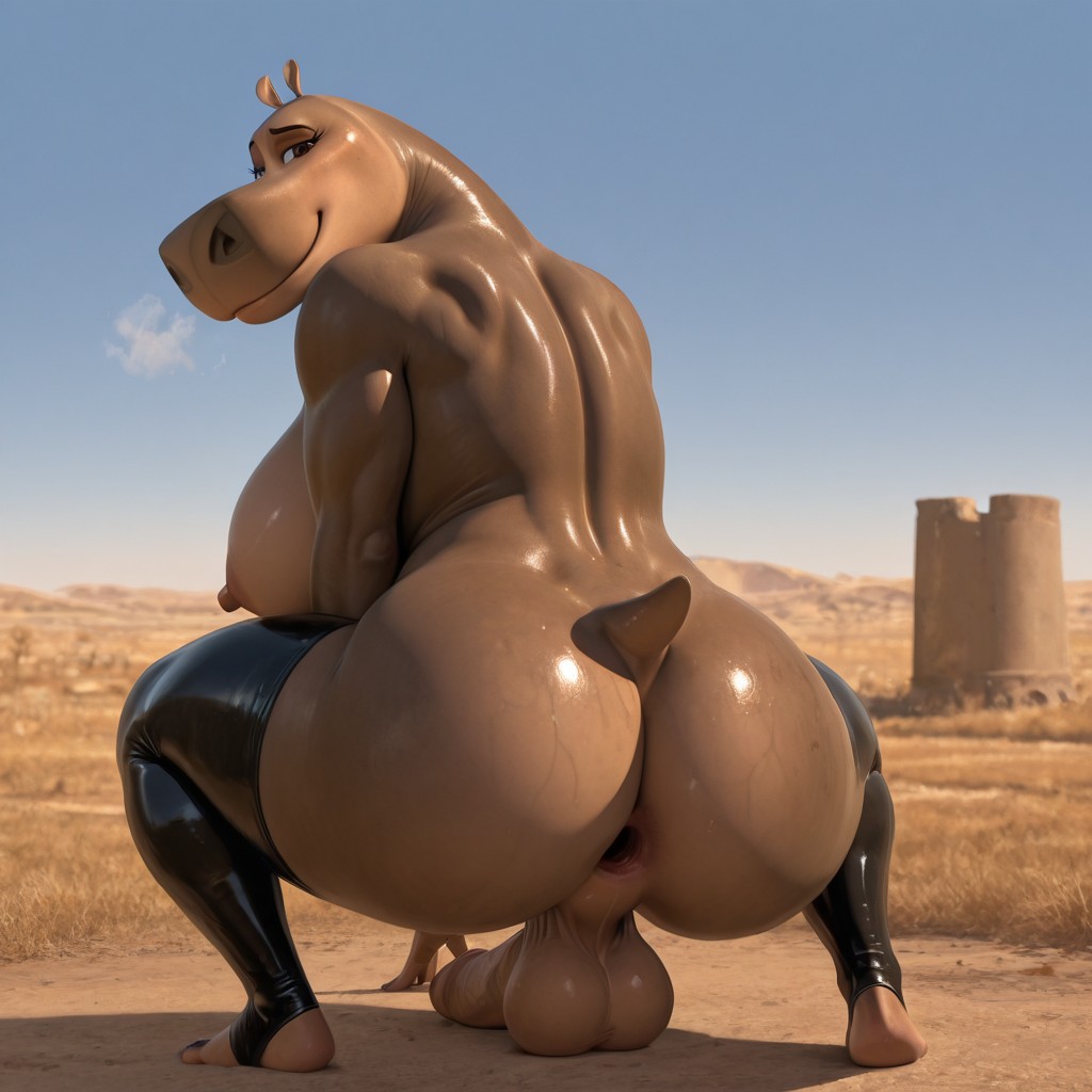 ai_generated anus ass ass_focus backsack from_behind futanari gloria_(madagascar) large_breasts latex latex_stockings madagascar madagascar_(series) muscular_futa outdoors toeless_legwear voluptuous voluptuous_futanari