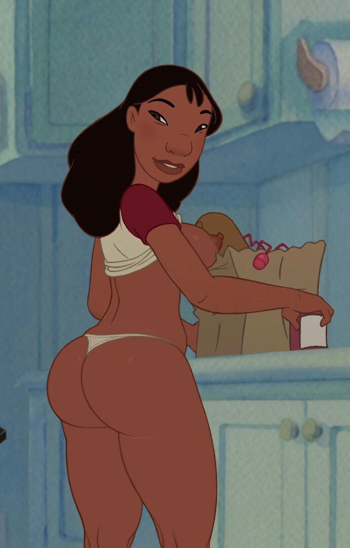 1girls bread breasts_out dark-skinned_female dat_ass disney edit editfag erect_nipples female female_only grocery_bag huge_areolae huge_ass kitchen lilo_and_stitch looking_back nani_pelekai nipples screenshot screenshot_edit shirt_up sideboob solo squinting thong underwear vibrator