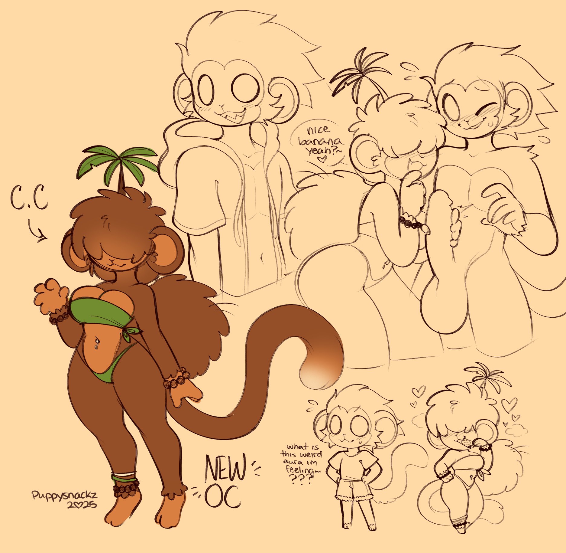 anthro, character sheet, female, furry, monkey, oc, puppysnackz, sketch