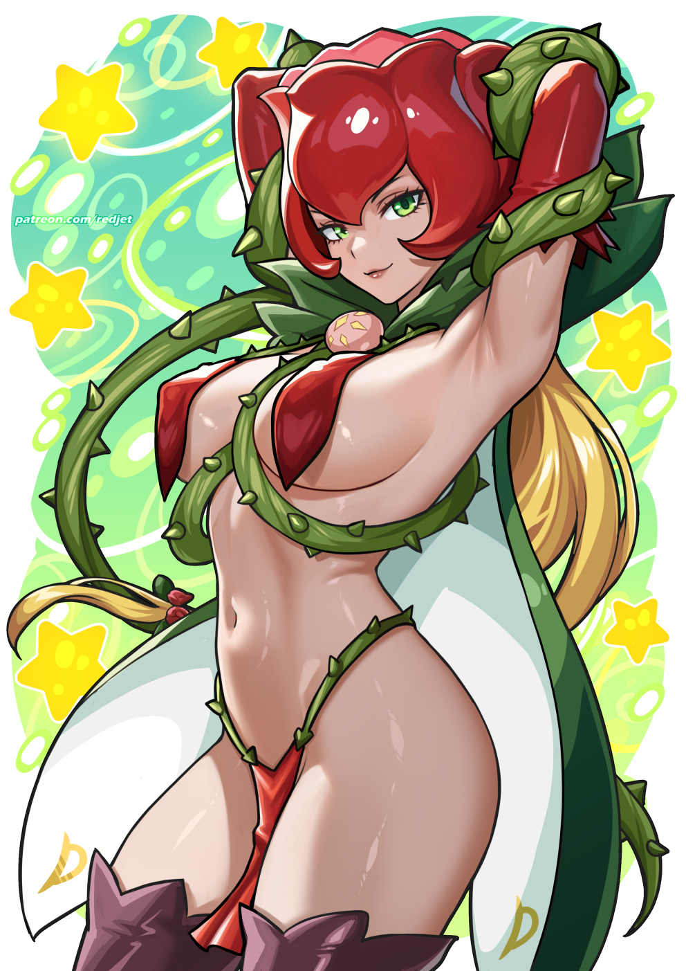 1girl big_ass big_breasts digimon digimon_(species) female female_only green_eyes monster_girl redjet rosemon solo solo_female wide_hips