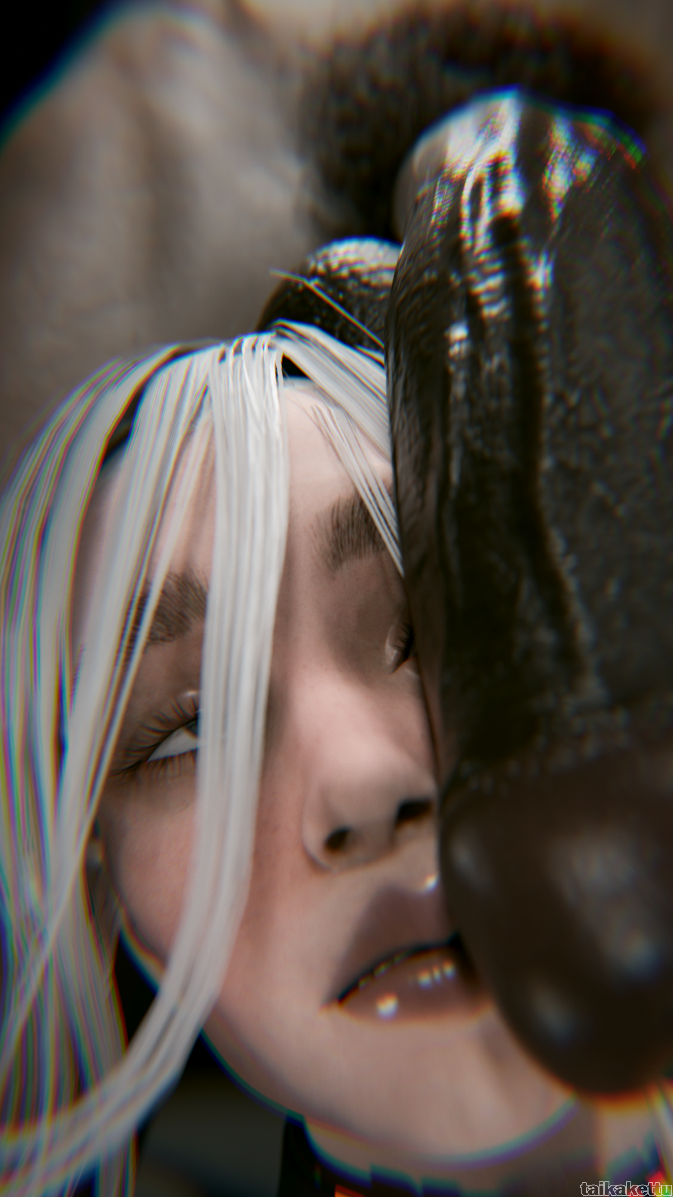 1boy, 1girls, 2026, 3d, balls, ballsack, bimbo, cock, cock on face, cock worship, dark skin, dark-skinned male, dbd, dead by daylight, female, interracial, light skin, light-skinned female, male, male on female, penis, pubic hair, sable ward, simple background, taikakettu, testicles, twitter link, twitter username, unseen male face, veiny, veiny penis, white hair