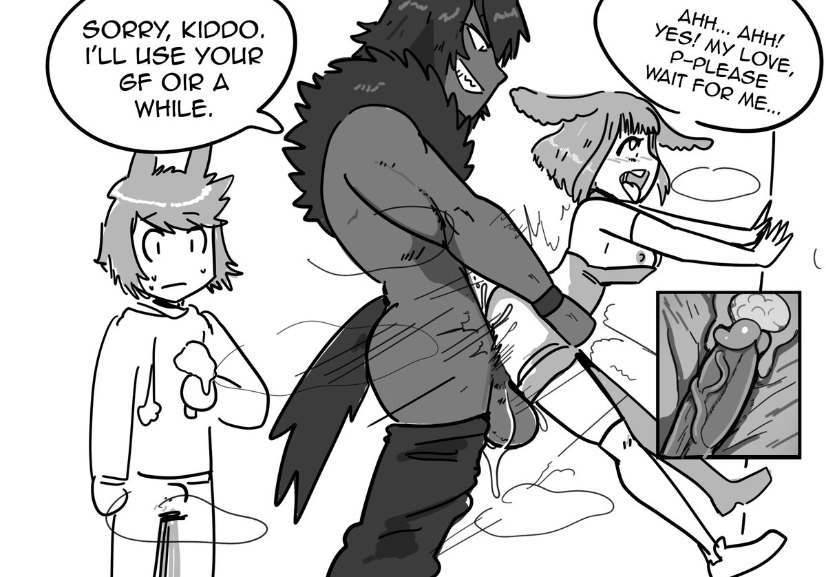 bulge, cuckold, cuckolding, dark-skinned male, hasselnut, large breasts, netorare, ntr, original, penis size difference, small penis, wolfgang bang