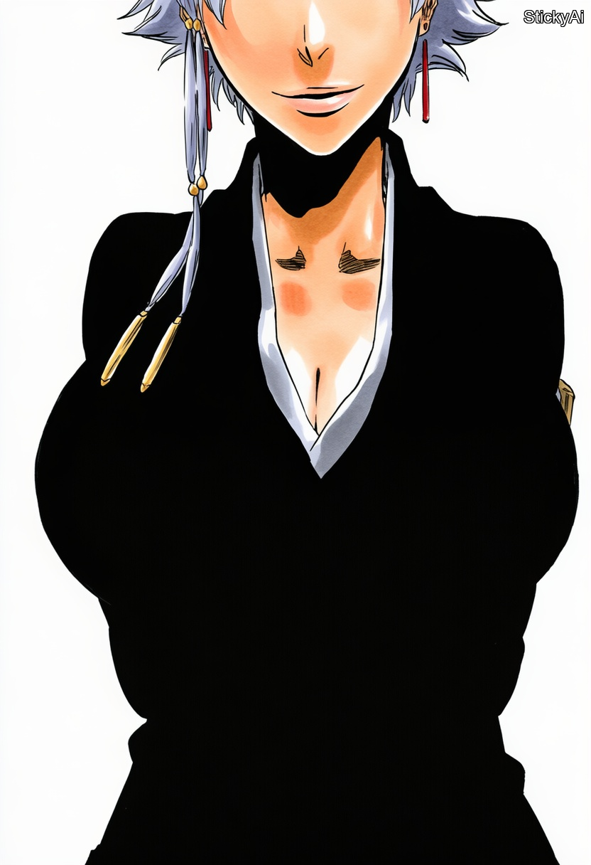 accurate art style, ai generated, anime coloring, bleach, curvy, female, female only, kotetsu isane, mature, mature female, milf, pinup, solo, solo female, solo focus, stickyai