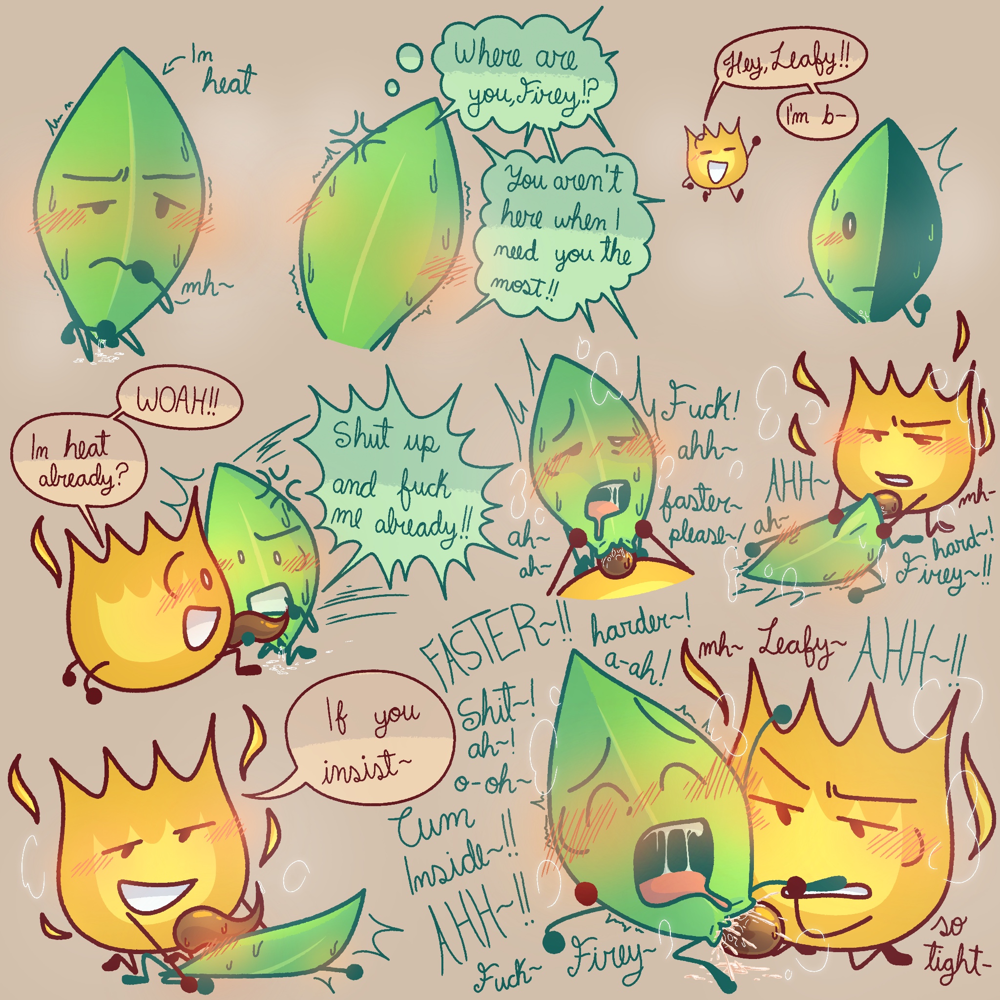 1boy, 1boy1girl, 1girls, battle for dream island, blush, cum, cum inside, cumming while penetrating, female, firey (bfdi), horny, in heat, jacknjellify, leafy (bfdi), male, mating season, object show, object shows, penetration, pleasured, sex, tentacle, tentacle penis, vaginal insertion, vaginal penetration, vaginal sex