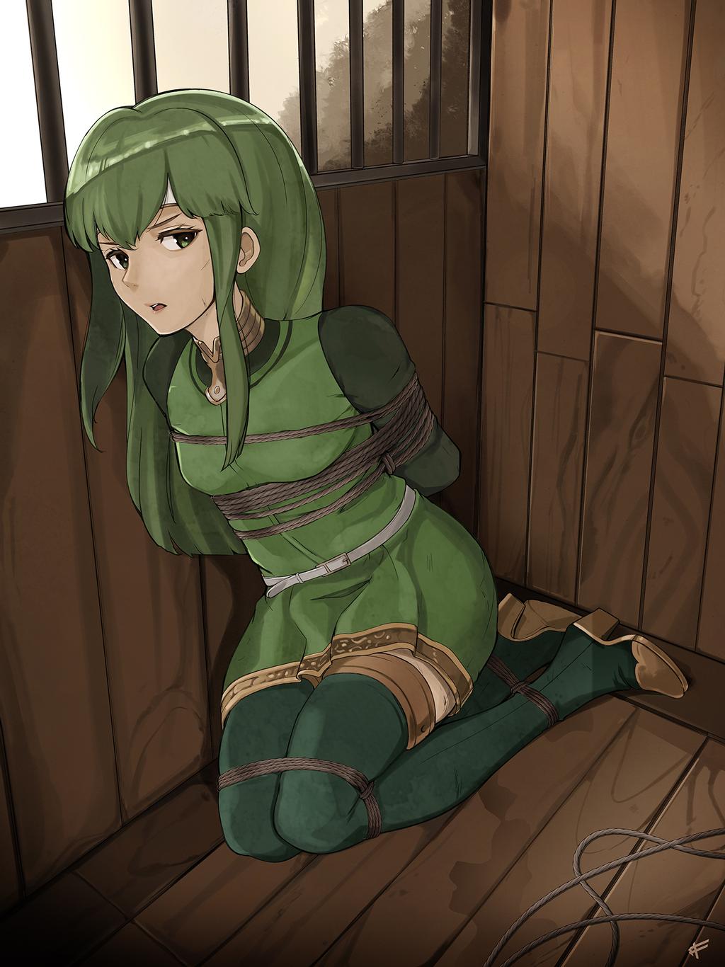 1girls bondage captured cart female fire_emblem fire_emblem_echoes:_shadows_of_valentia fire_emblem_gaiden green_eyes green_hair long_hair nintendo palla_(fire_emblem) restrained rope rope_bondage sharpffffff slave