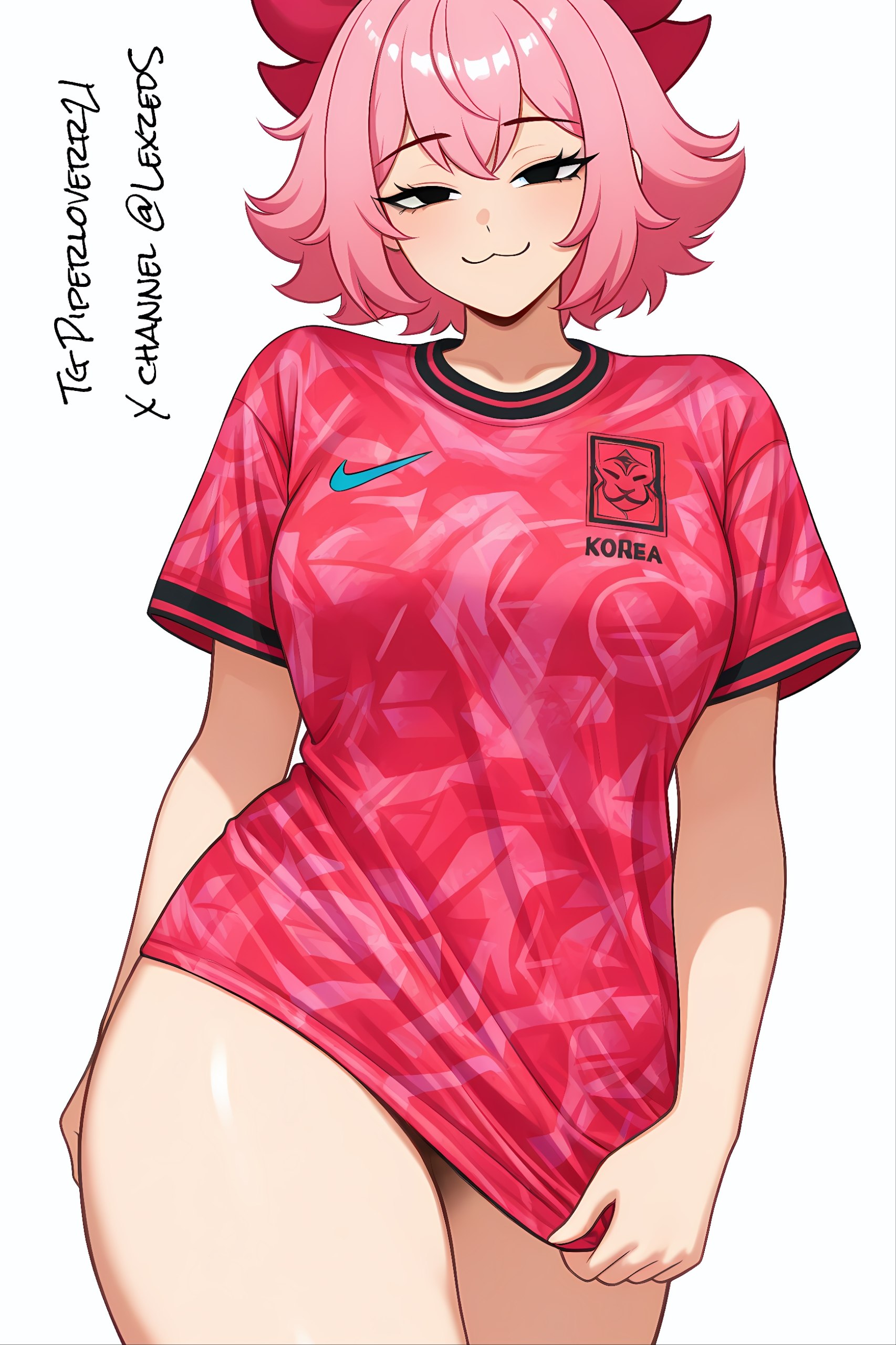 1girls, ai generated, bottomless, brawl stars, korea, korean, looking at viewer, melodie (brawl stars), no panties, solo, t-shirt, white background