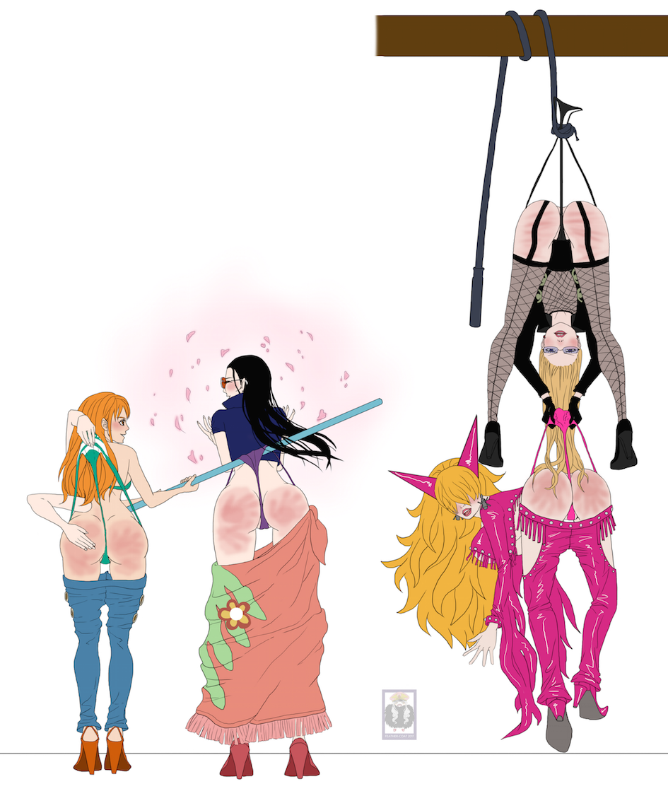 artist_request female female_only hanging_wedgie kalifa nami nico_robin one_piece post-timeskip sadi-chan sadi_(one_piece) spank_marks wedgie