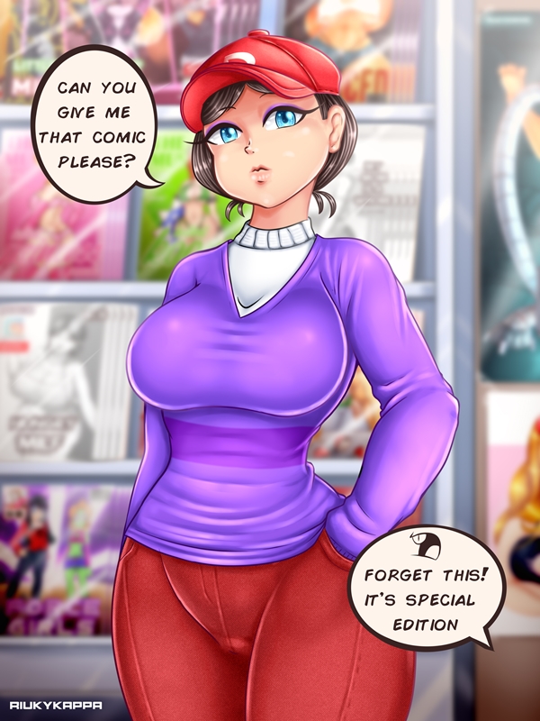 1girls, baseball cap, big breasts, breasts, canon crossdressing, clothed, clothed female, clothing, comic, crossdressing female, english, english text, female, female focus, female only, fully clothed, hat, jeans, looking at viewer, nickelodeon, riukykappa, solo, solo female, speech bubble, straight hair, sweater, text, the fairly oddparents, timmy turner, tomboy, trixie tang, turtleneck