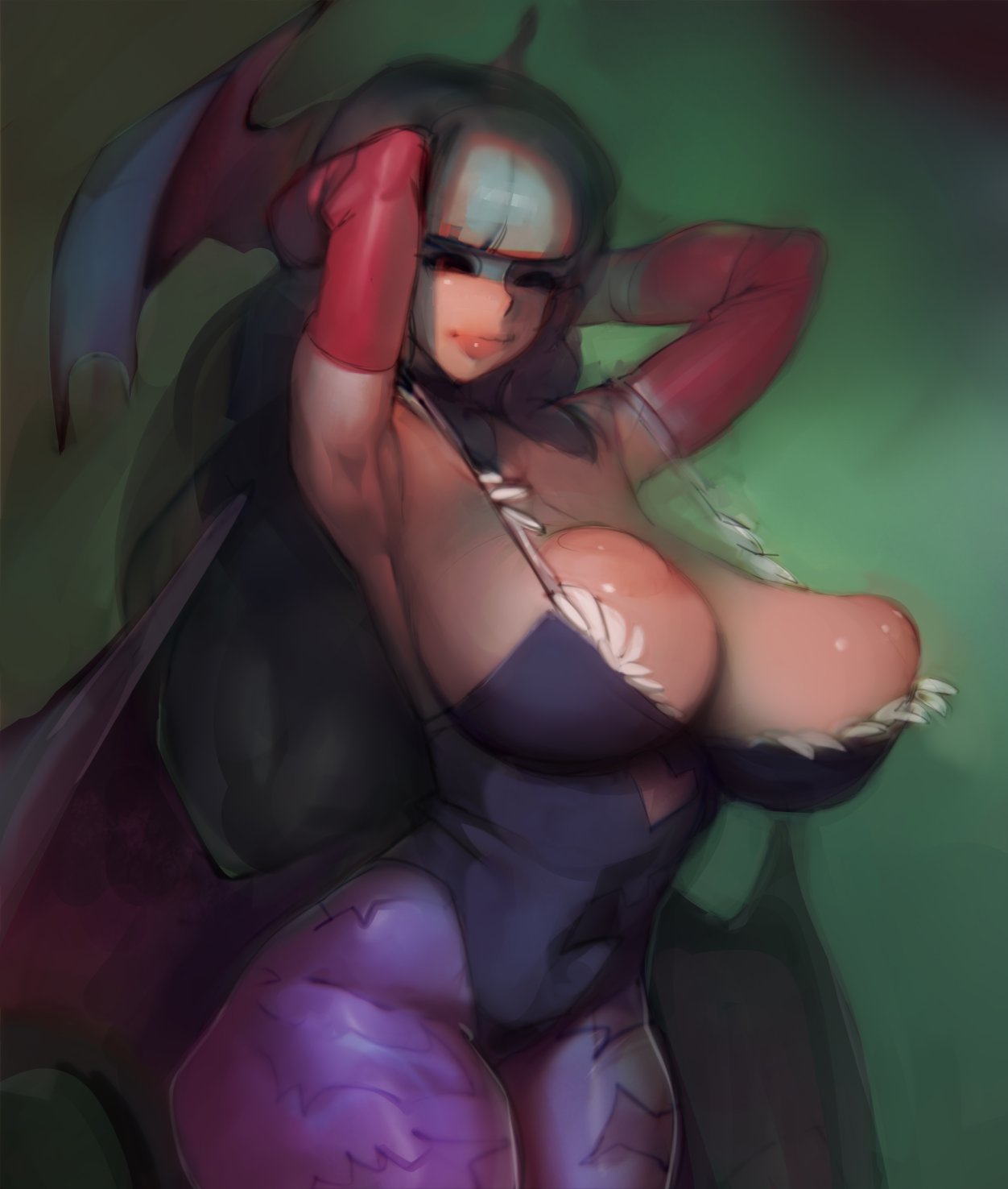 1girls big_breasts breasts clothing darkstalkers doxy drawn female female_only huge_breasts large_breasts morrigan_aensland solo