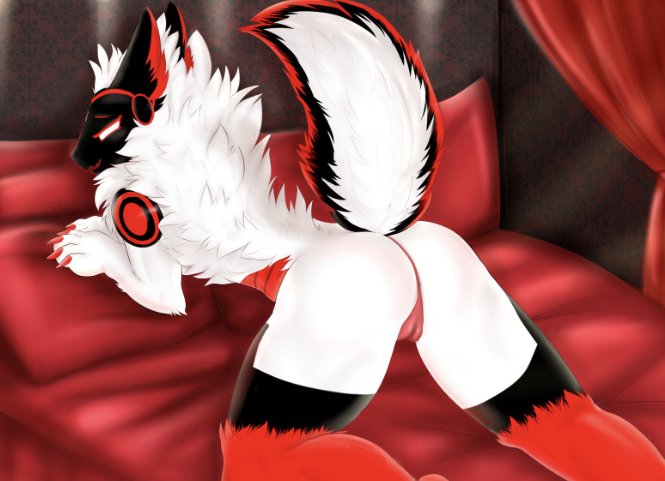 bed bedroom bedroom_eyes female floof floofy no_humans noisy_(character) protogen tagme