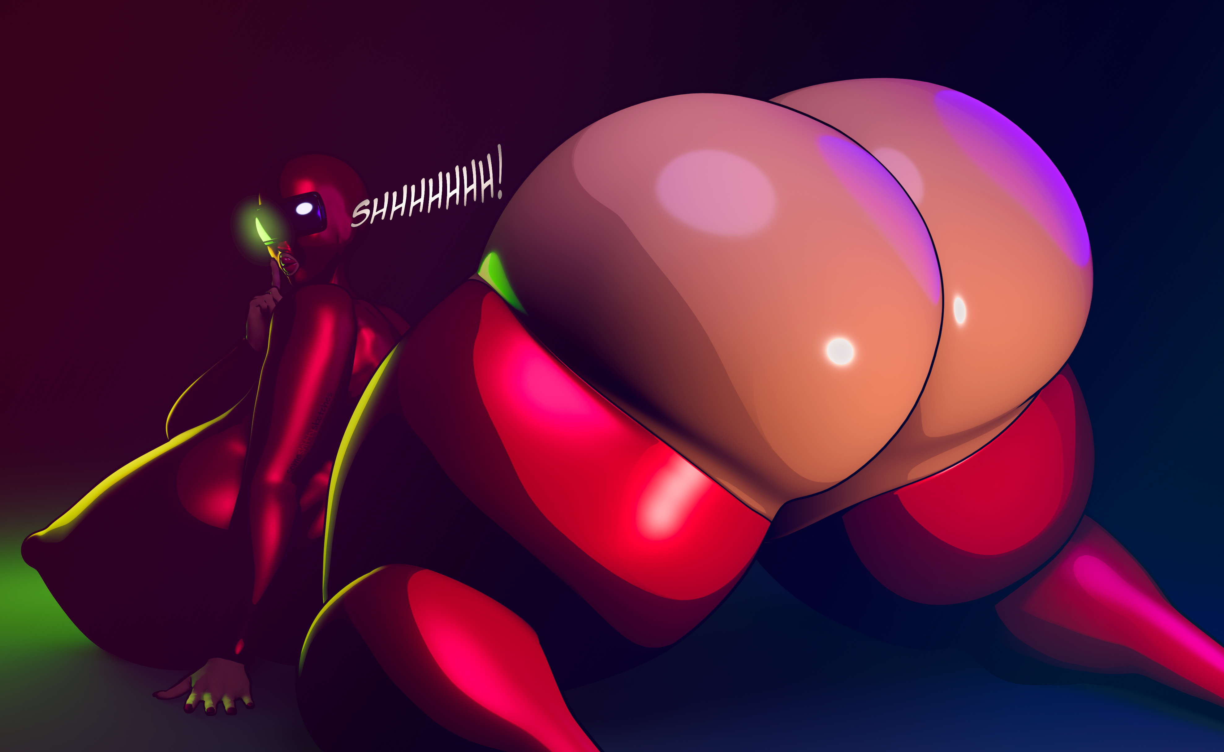 1girls, among us, ass, bodysuit, breasts, bubble ass, bubble butt, female, female only, highres, huge ass, huge breasts, hyper ass, hyper breasts, red (among us), someshittysketches, thick thighs, thighhighs