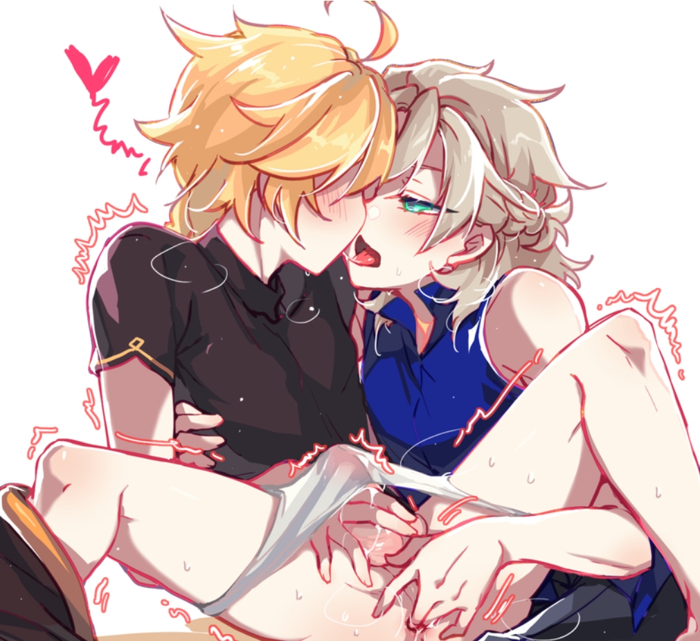 2boys aether_(genshin_impact) albedo_(genshin_impact) blonde_hair blush dominant_male femboy fingering fingering_ass fingering_partner fingers_in_ass gay genshin_impact handjob kissing kkaiju long_hair_male male male_focus male_only submissive_male tongue tongue_out twink white_hair yaoi