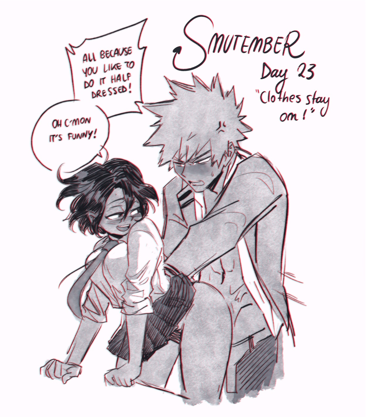 1boy, erinclover, female, katsuki bakugou, male, my hero academia, original character, pixie (erinclover)