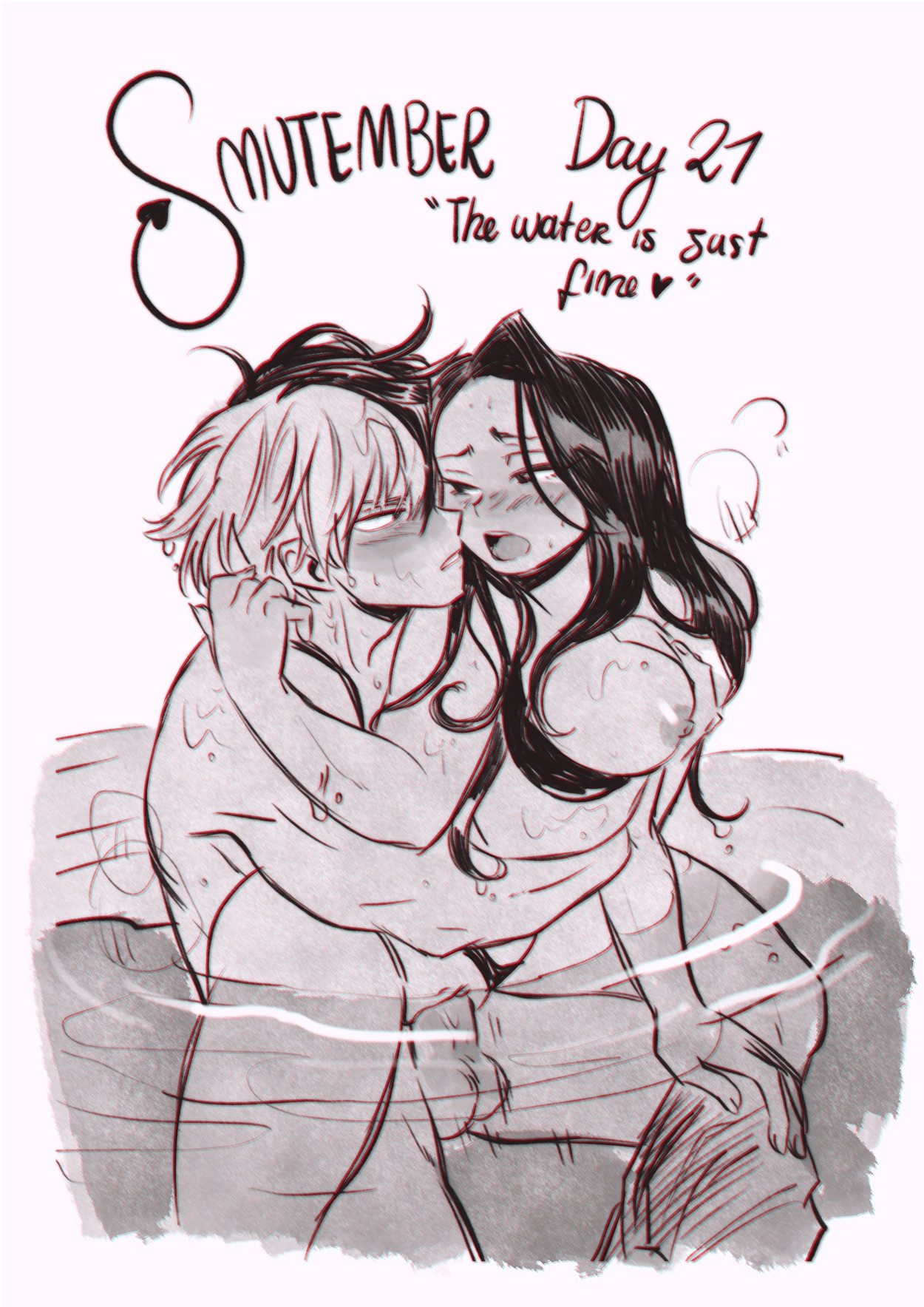 1boy, 1girls, bathing together, black hair, black-haired female, breast grab, breasts, erinclover, fanon couple, female, male, mixed bathing, momo yaoyorozu, my hero academia, pussy, shouto todoroki, todoroki shouto, vaginal penetration, yaoyorozu momo