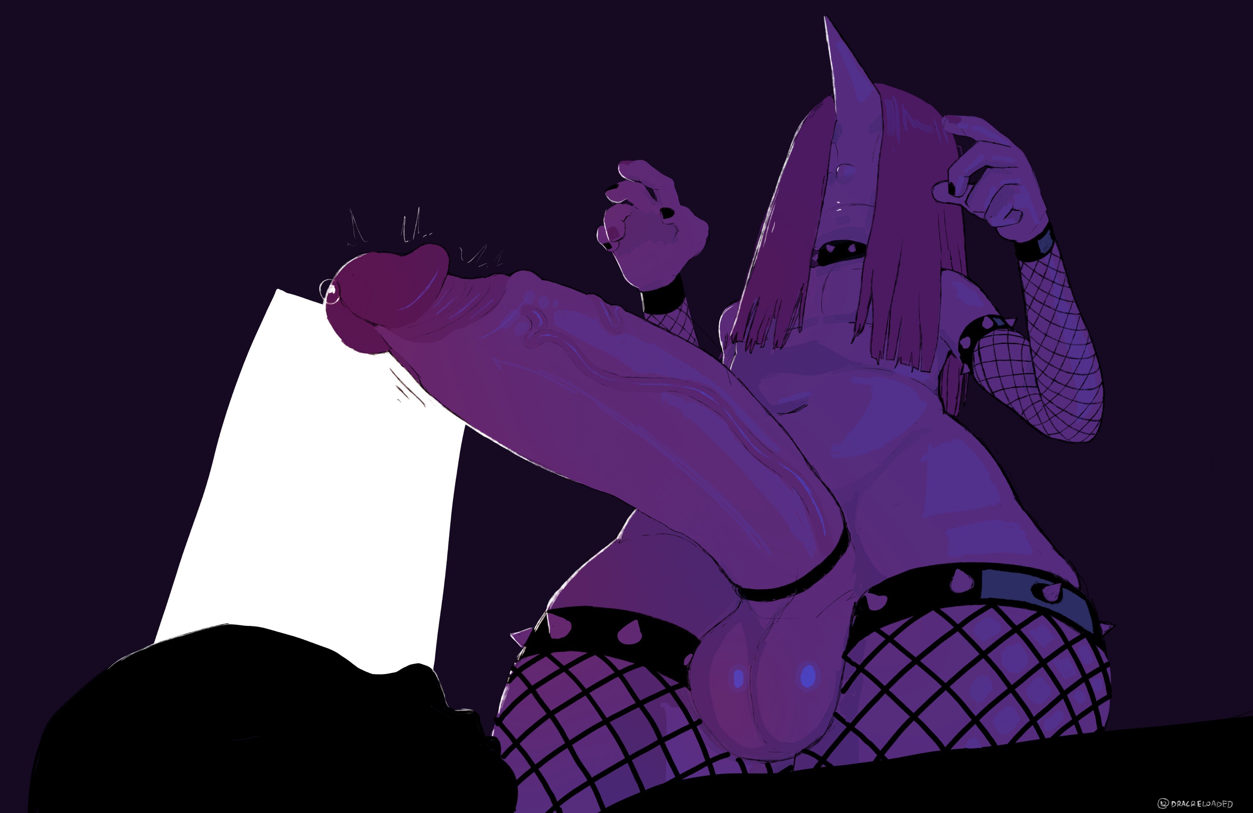 1boy, ambiguous gender, balls, big penis, cock, cock ring, collar, covered eyes, demon, dracreloaded, erect penis, erection, femboy, fishnets, horn, huge cock, hung trap, male, monster boy, naked, nude, pale skin, penis, standing, thick thighs, thighhighs, thighs, vein, veiny penis, wide hips