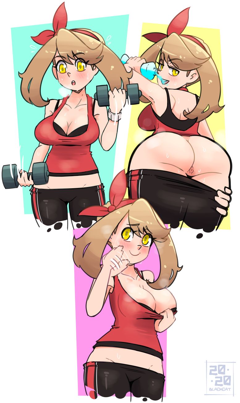 1girls alternate_eye_color anus areolae ass big_ass big_breasts blackcat18up blush brown_hair female female_protagonist hairband large_breasts may_(pokemon) may_(pokemon_oras) medium_hair nintendo pokemon pokemon_oras pussy ribbon shorts smile sport_shorts sweat thick_ass yellow_eyes