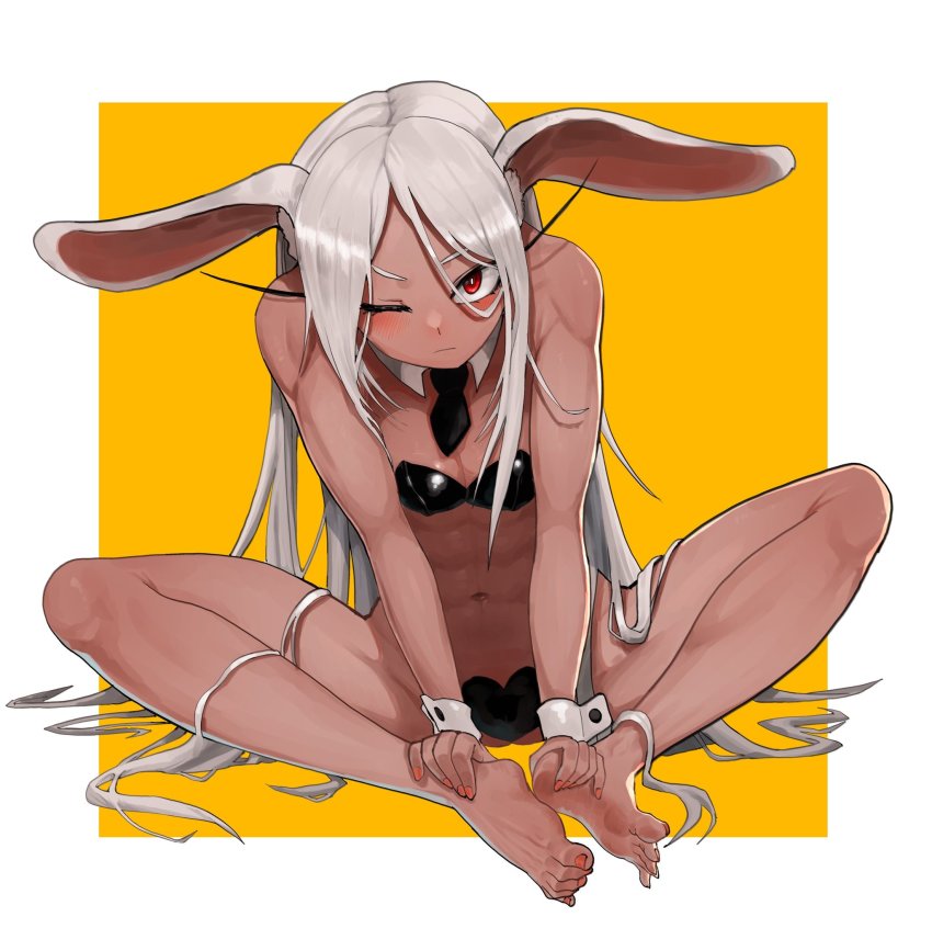 blush, breasts, bunnysuit, feet, female, miruko, my hero academia, painted nails, painted toenails, rumi usagiyama, sole, toes