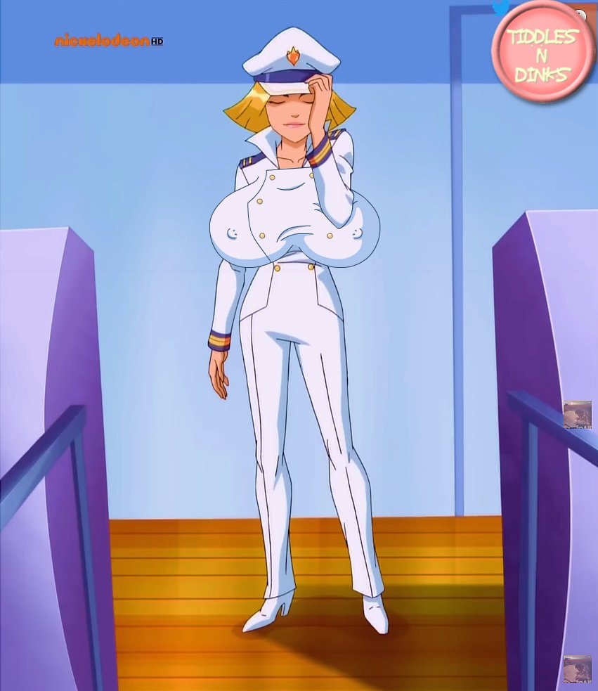 alternate_version_available blonde_hair boots boots_under_pants clover_(totally_spies) female high_heel_boots high_heels huge_breasts human nipple_bulge sailor_uniform tiddlesndinks totally_spies