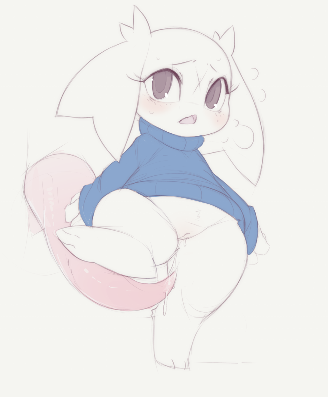 2020, anthro, bodily fluids, cave story, clothing, female, genital fluids, genitals, hi res, kekitopu, lagomorph, leporid, male, mammal, mimiga, penis, pussy, pussy juice, rabbit, size difference, straight, sue sakamoto, sweater, tapering penis, topwear, turtleneck, video games