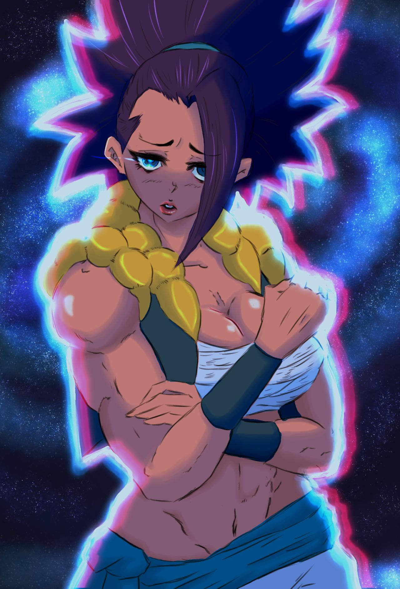 1girls abs artist_name aura biceps big_breasts blue_eyes breasts caule clothed clothed_female clothes clothing digital_media_(artwork) digital_painting_(artwork) dragon_ball dragon_ball_super fanart female female_focus female_only female_solo fusion glowing glowing_body glowing_eye glowing_eyes hair_over_one_eye honolulusart illustration kefla looking_at_viewer looking_pleasured metamoran_clothing muscles muscular muscular_female outline saiyan shiny shiny_breasts shiny_clothes shiny_hair shiny_skin shoulders simple_background solo solo_female solo_focus spiky_hair tan tan_body tan_skin thick thick_bottom_lip thick_lips ultra_instinct vest watermark white_pants