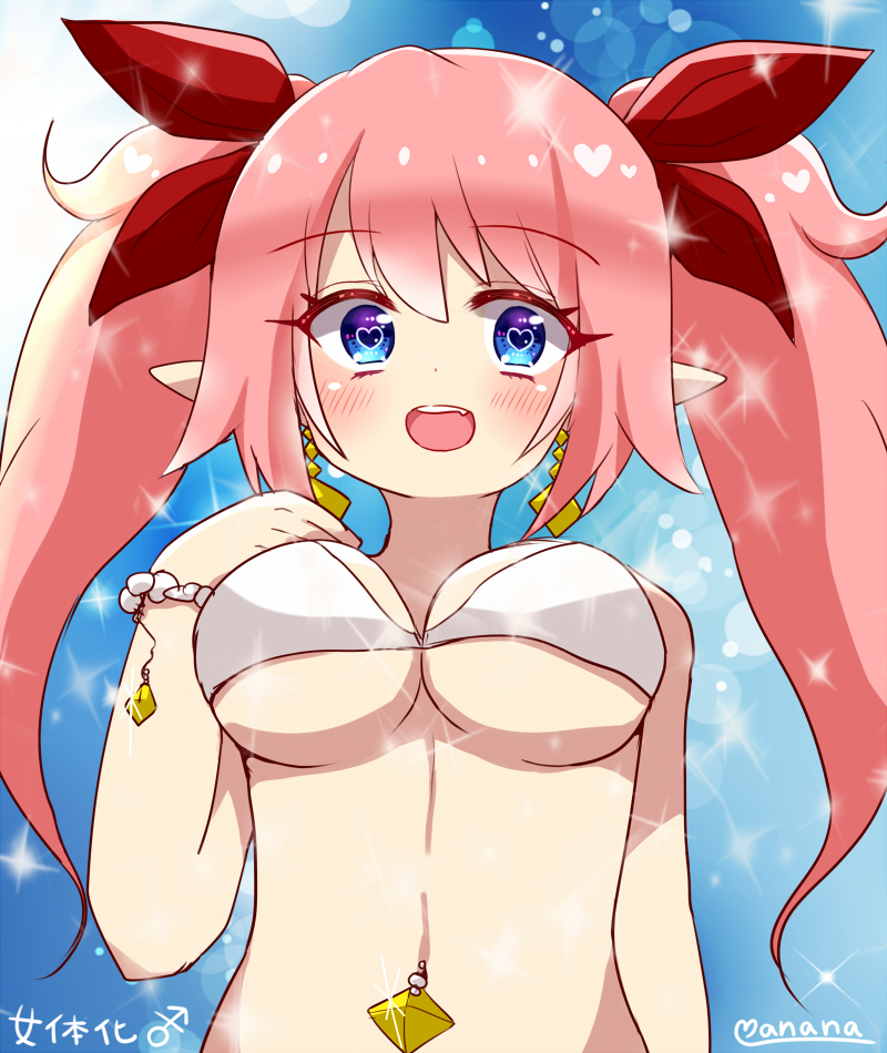 1girls bikini breasts female female_only genderswap_(mtf) heart-shaped_pupils long_hair looking_at_viewer manana_(matoi1111) matoi-chan-kun pink_hair rule_63 solo twintails