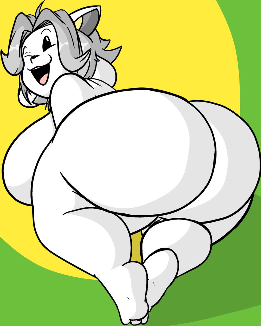 :3, 1girls, 4:5, anthro, ass, ass focus, big ass, big breasts, big butt, breasts, butt focus, canid, canine, felid, feline, female, female only, fur, happy, hi res, huge ass, huge butt, mammal, masterj291, obese, obese anthro, obese female, overweight, overweight anthro, overweight female, presenting, presenting hindquarters, rear view, simple background, smile, solo, tem, temmie (undertale), undertale, undertale (series), video games, white body, white fur