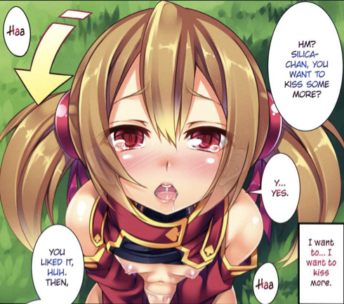 1girls ayano_keiko breasts comic embarrassed female female_only flat_chest light-skinned_female low_res manga mouth_hold mouth_open nipples pov silica sword_art_online tagme tears text thighhighs thighs tied_hair twintails