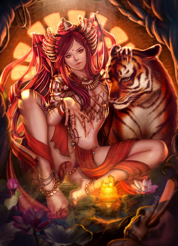 breasts deity durga_(hindu_goddess) female goddess hindu_mythology mythology public_domain tiger