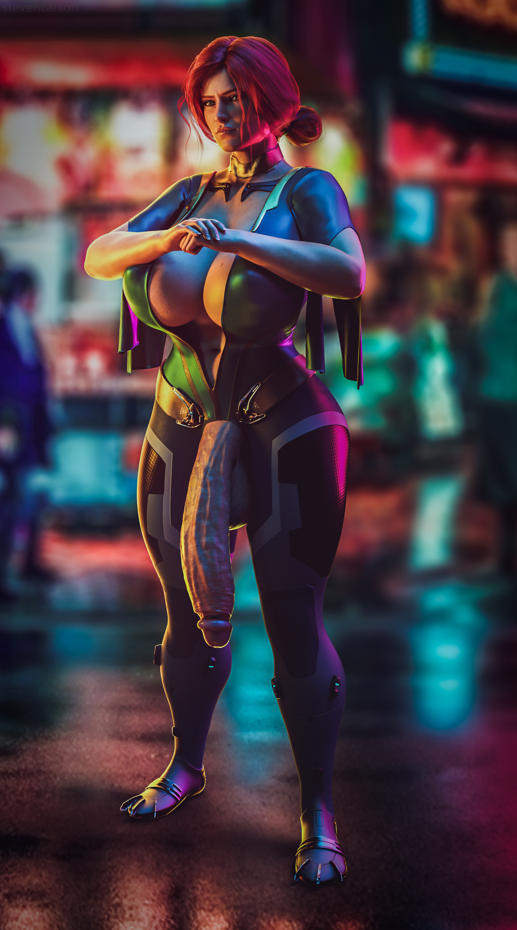 1futa, 3d, alternate costume, balls, big penis, breasts, casual exposure, casual nudity, cd projekt red, cleavage, crotchless, curvy, erect nipples, flaccid, futa only, futa sans pussy, futanari, huge balls, huge breasts, hyper, hyper penis, intersex, light skin, light-skinned futa, nipple bulge, nipples, penis, penis out, penis to the knees, realistic, solo futa, spread legs, standing, stevencarson, the witcher, the witcher (series), the witcher 2, the witcher 3: wild hunt, triss merigold, wide hips