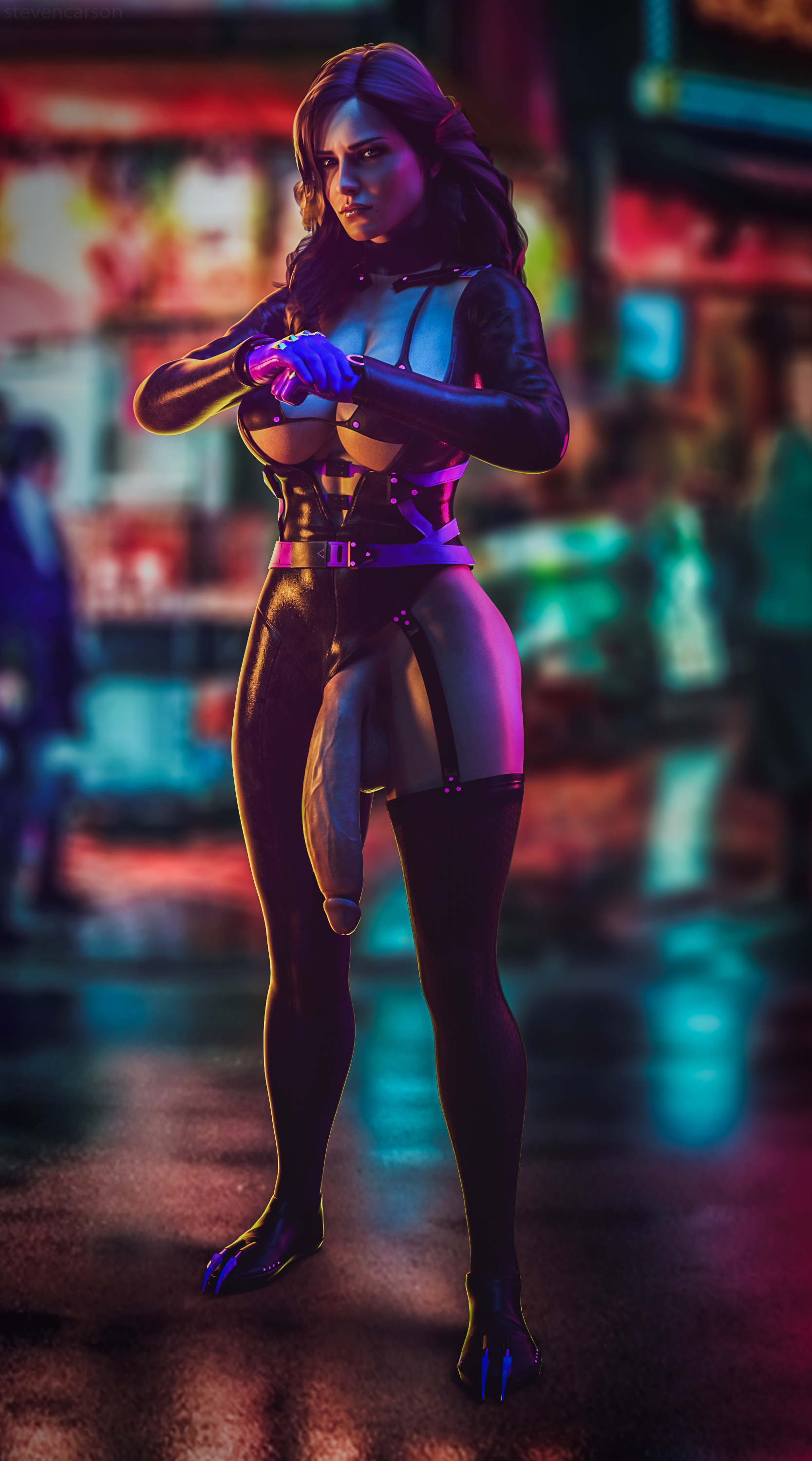 1futa, 3d, alternate costume, balls, breasts, casual exposure, casual nudity, cd projekt red, cleavage, curvy, flaccid, futa only, futa sans pussy, futanari, hyper, hyper penis, intersex, large balls, large breasts, penis, penis out, realistic, solo futa, spread legs, standing, stevencarson, tagme, the witcher (series), the witcher 3: wild hunt, wide hips, yennefer