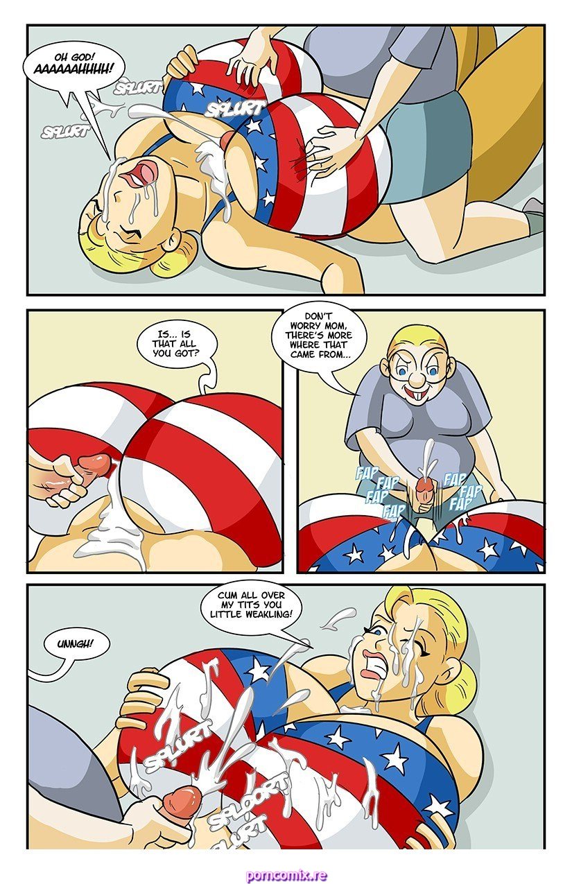 1boy 1boy1girl 1girls american_flag american_flag_bikini athletic athletic_female big_breasts blonde_hair blue_eyes boy_on_top bra breast_press breast_squeeze breast_squish breasts bust busty cleavage clothing comic cum cum_between_breasts cumshot dialogue ejaculation ejaculation_between_breasts english_text faceless faceless_male fat_man female gigantic_breasts glassfish huge_breasts incest large_breasts larger_female light-skinned_female light_skin major_melons male male_on_top mature mature_female mature_woman milf mother mother_and_son muscular_female offscreen_character offscreen_male orgasm original outercourse paizuri paizuri_under_clothes screaming seductive shorter_male size_difference smaller_male son sound_effects speech_bubble straight taller_female taller_girl thick_thighs ugly_man voluptuous watermark